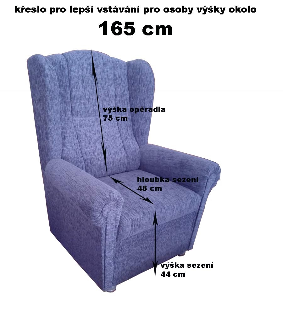 křeslo ušák CI, pro osoby 165cm, šedák: výška 44 cm, hloubka 48 cm, Jazz 17