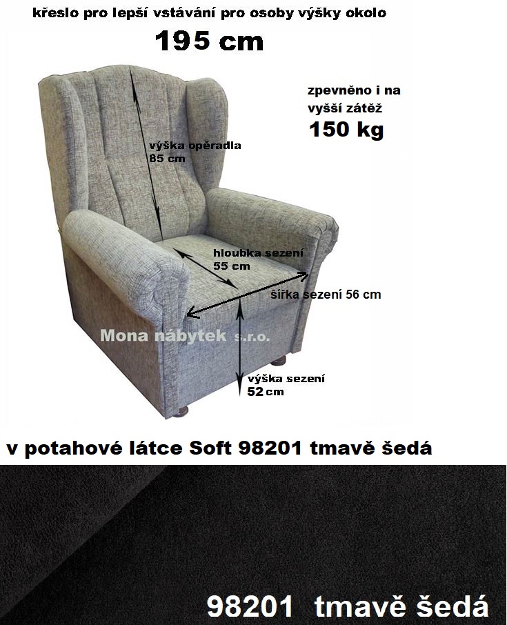 křeslo ušák Big, výš.52cm, opěr.85cm,šíř.+5cm, zpevnění 150kg+, 98 201
