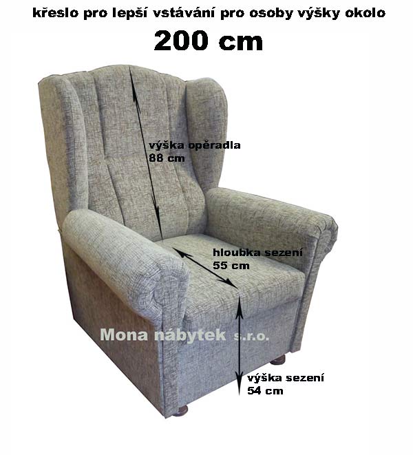křeslo ušák CI pro osoby výšky 200cm, sedák: výška 54cm, opěradlo 88cm, Jazz 02