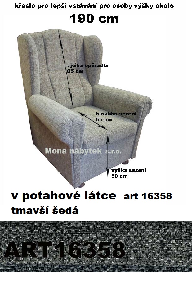 křeslo ušák CI, pro osoby výšky 190cm, sed: výš. 50cm, opěradlo 85cm,Art 16358