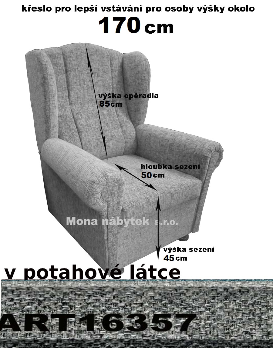 křeslo ušák Ci - pro osoby výšky 170cm, výš. 45cm, hl. 50cm, Art16357 šedá
