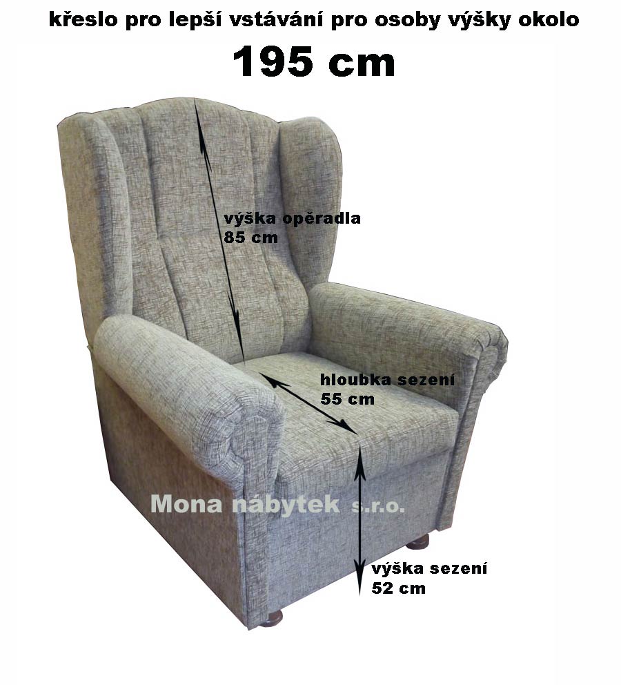 křeslo ušák CI pro osoby výšky 195cm, sedák: výška 52cm, opěradlo 85cm, Jazz 02
